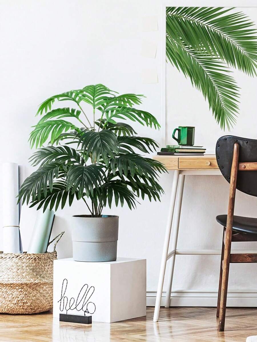 1pc, 23.6in/60cm, Artificial Tropical Plant, Artificial Indoor Outdoor Green Tropical Plant, Artificial Hawaiian Palm Green Leaves, 18-Fork Large Artificial Ruscus Leaves, Fake Plastic Green Sea Turtle Leaves, Tropical Artificial Palm Leaves, Large Size Plastic Palm Plant Leaves, Realistic Texture Leaf Home Garden Decor (Unassembled) (No Pot)