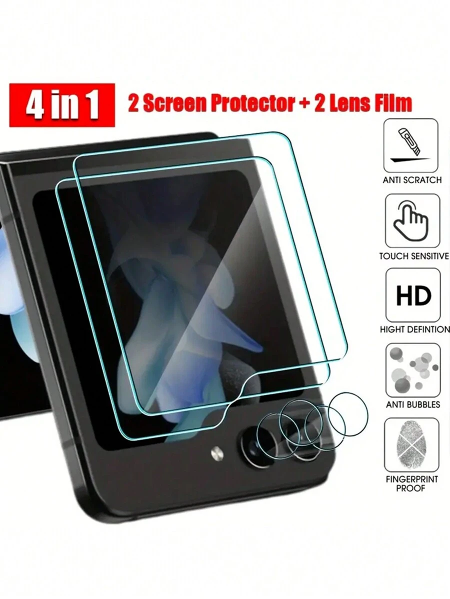 2 Pieces Ultra Clear Tempered Screen Protector Compatible With Samsung Galaxy Z Flip 5/4/3 5G - Anti-Scratch, Camera Lens Film, Soft, HD Clear, Small Back Screen Protection - Compatible With Flip3/ Flip Model 4/5, ZFlip3/ 4/5/ Flip6 Gift For Birthday, Family, Friends Tempered Glass, Phone Screen Protector, Phone Accessories