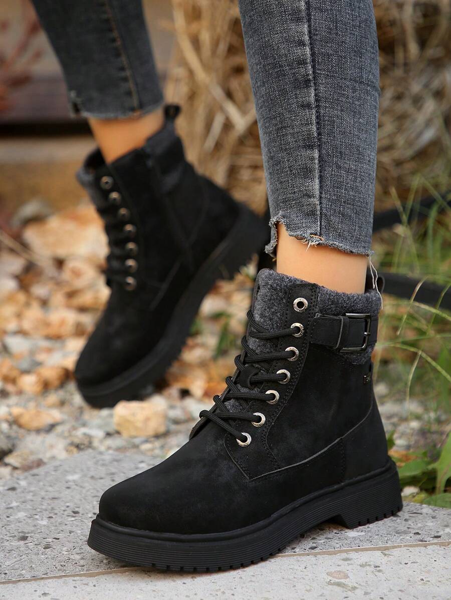 Bottes hautes style britannique épaisses et cargo pour femmes