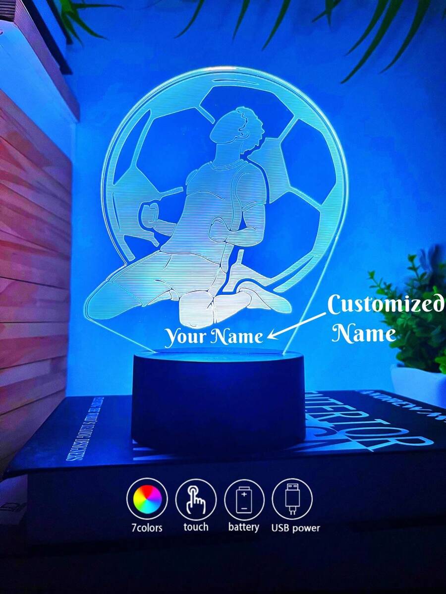 1pc Personalized 3D Football Player Night Light, Touch Switch 7-Color Changing Desk Lamp, Gift For Football Fans