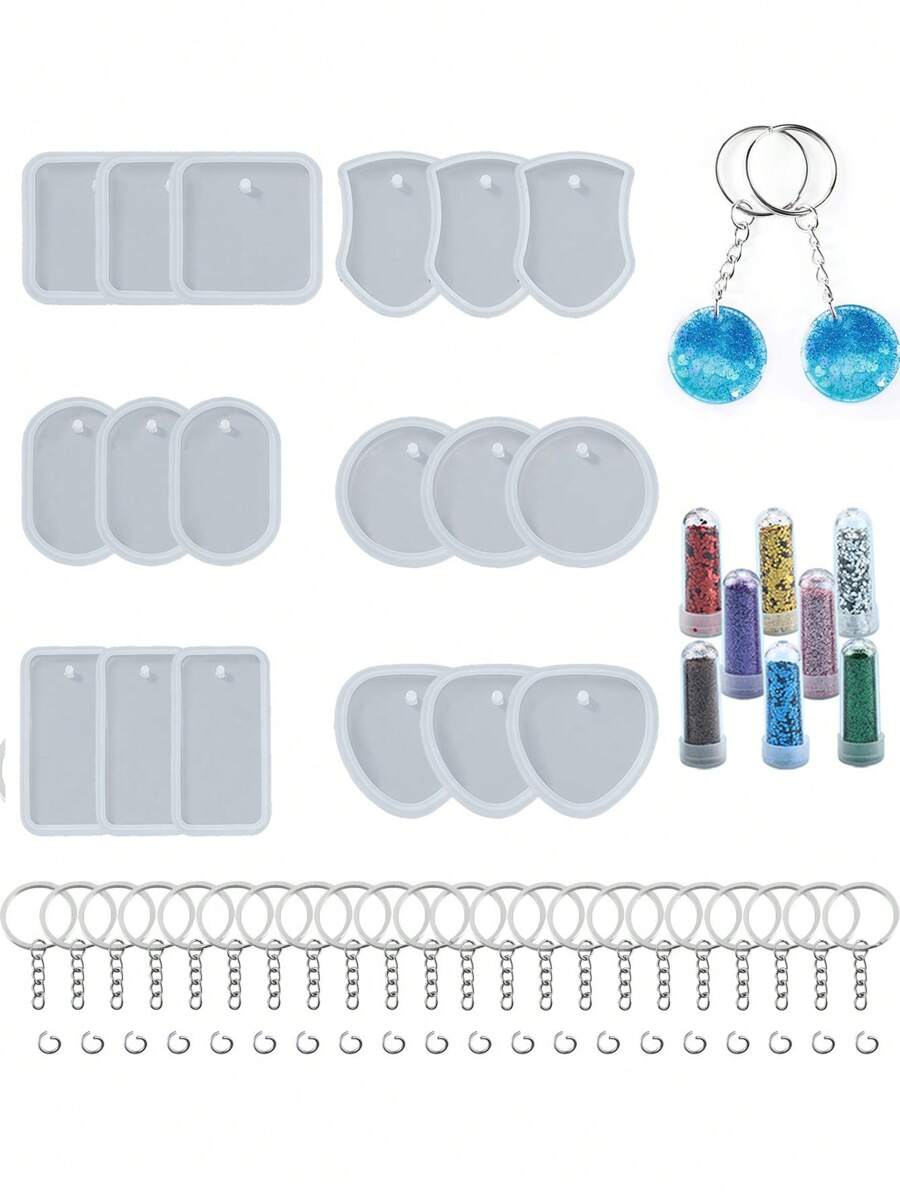 6 Stücke/1 Set - Silikon-Anhängerform DIY oval quadratisch kristall edelstein förmige Halskette Schlüsselanhänger Ohrringe Anhänger Form Epoxidharz Form