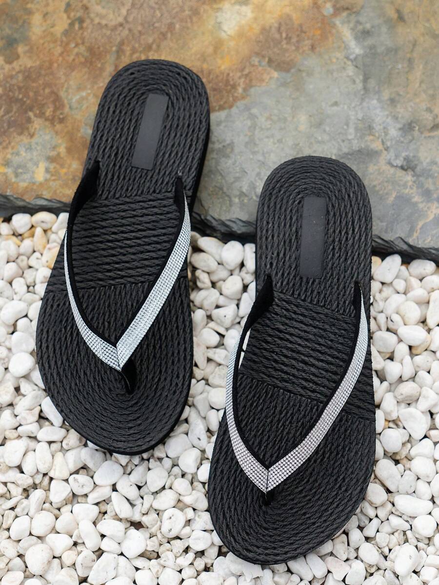 Summer New Women's Black Slippers, Flat Slip-On Sandals For Outdoor Wear