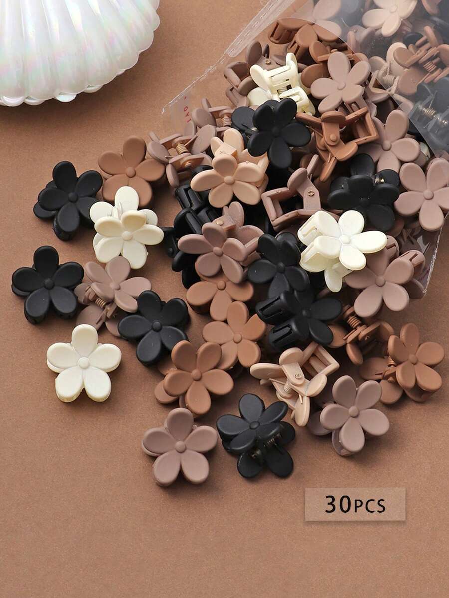 30pcs/Set Assorted Size Flower And Wave Design Fashion Hair Clips For Women, Cartoon Style, Random Colors Hair Claws Claw Clips Hair Jaw Clip Hair Clamps Hair Clutch Hair Catcher Clip
