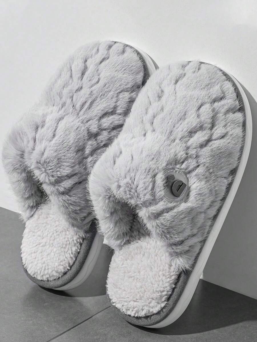 Women Slippers Warm Plush Indoor Home Slippers Couples Winter Non-Slip House Shoes