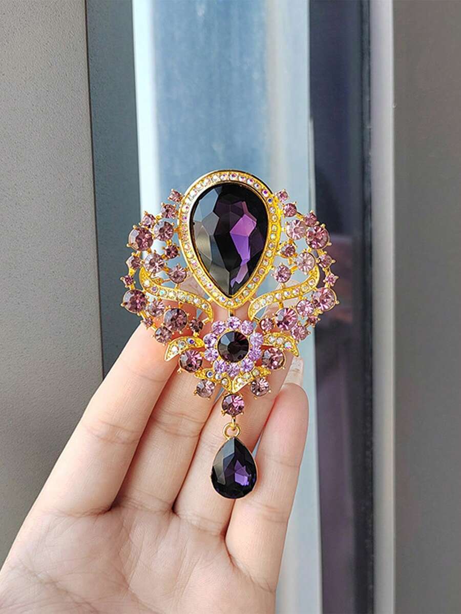 1 pièce Broche rétro en cristal en forme de larme, broche à strass exagérée et aléatoire, accessoire de bijoux mode