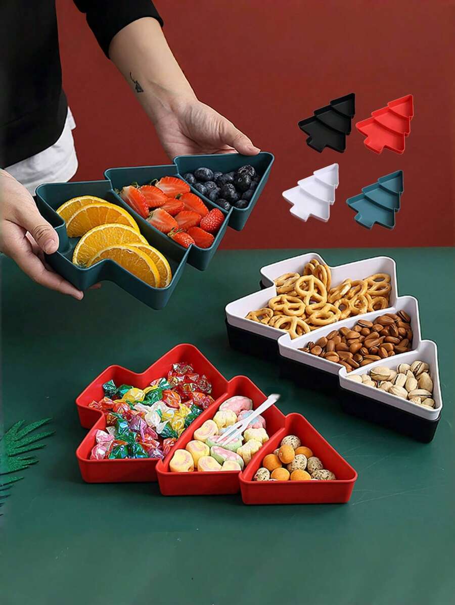 1 Stück Weihnachtsbaum Obstplatte, Weihnachtsbaum förmige Obst-Servierplatte, Fach-Plastikschale für Süßigkeiten, Haushalts-Plastik Nussschale, tragbares Geschirr-Tablett für Feiertagspartys, Weihnachtsgeschenke, Fröhliche Weihnachten