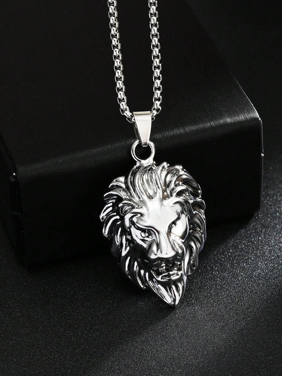 1 Stück modischer vintage Kette mit Anhänger in Form eines Löwenkopfes als heiliger Wächter, unisex Edelstahl Punk Stil lange Pullover Kette, beliebtes Accessoire Geschenk für Männer & Frauen