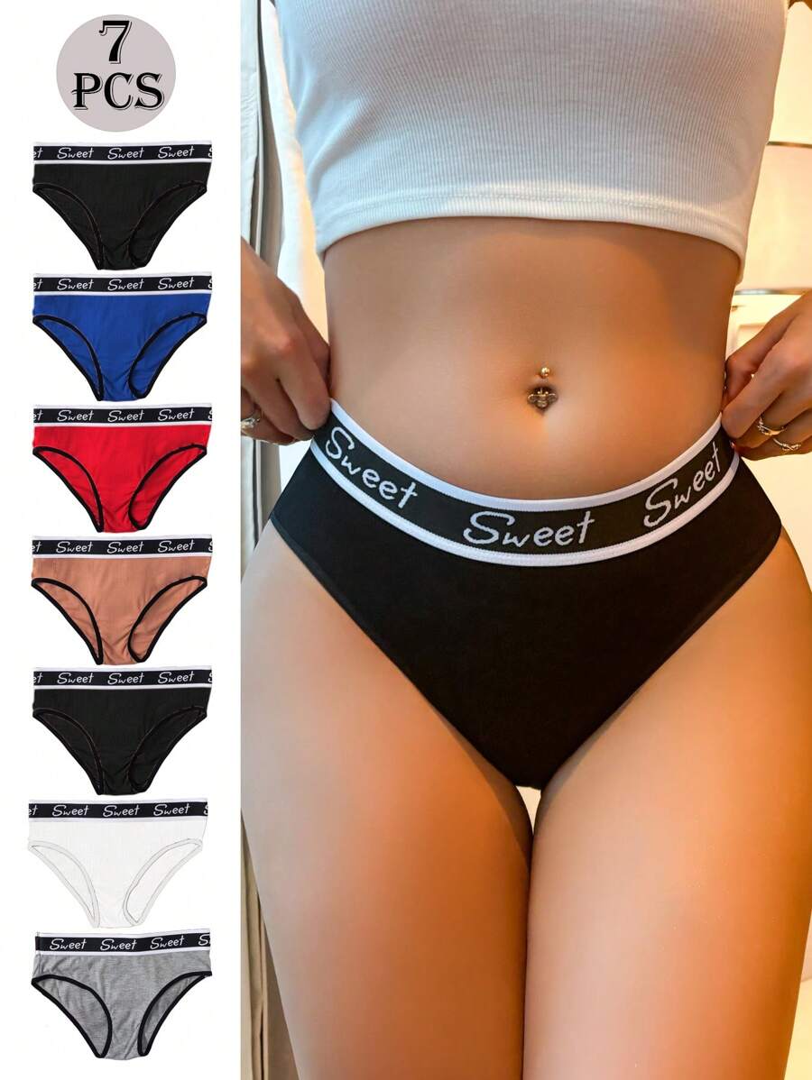 7pcs Women's Stretchy Letter Printed Triangle Panties Set