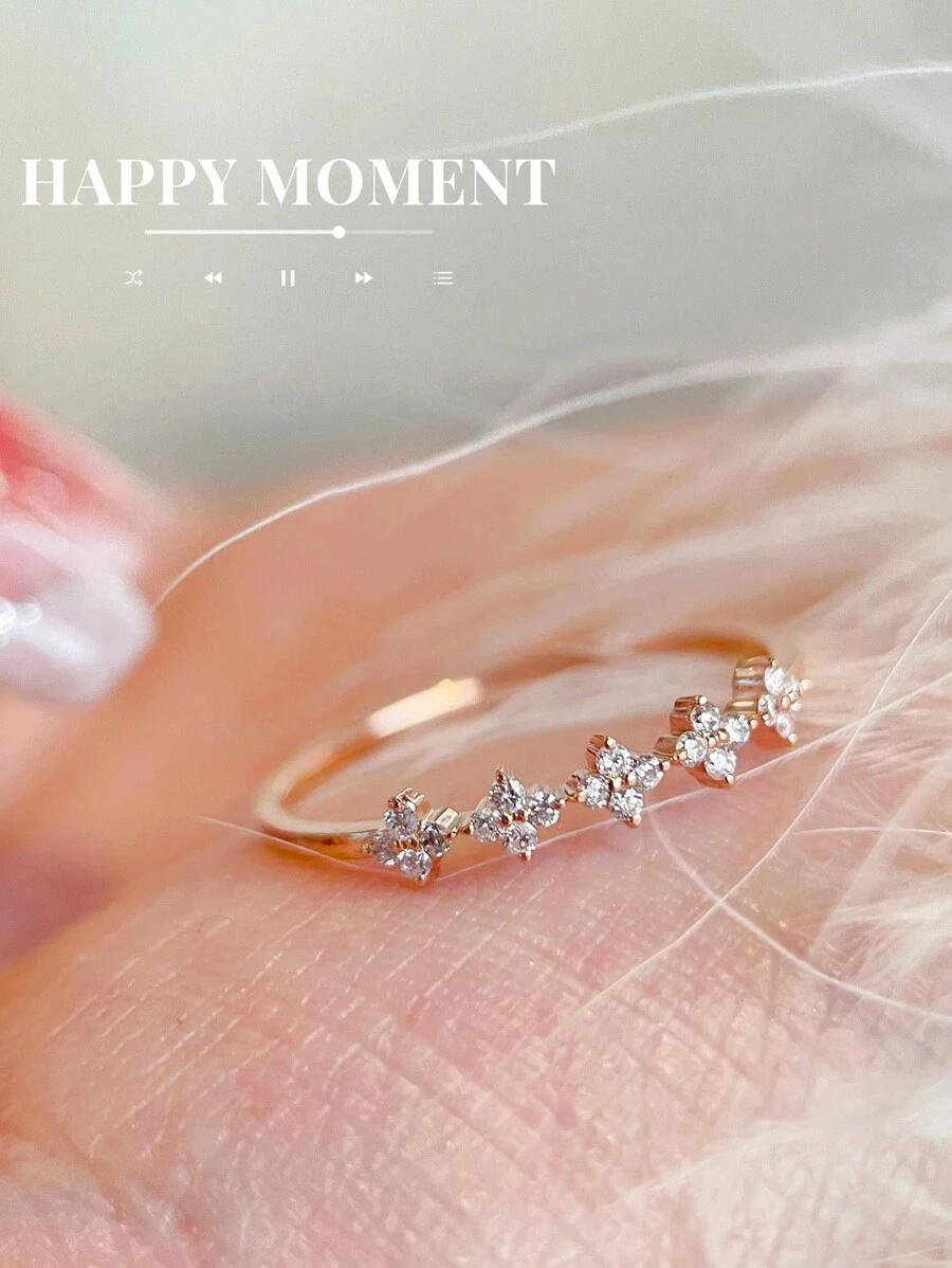 1pc Ins-Style Four-Leaf Clover Silver Ring, 925 Sterling Silver Women Fashion Elegant Minimalist Luxury French Style Small Ring, Suitable For Women Daily Commute, Valentine, Birthday Gift