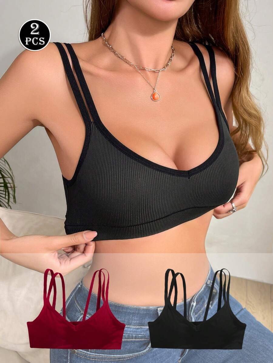 2 pièces Beaux soutiens-gorge dos nu, nouvelle lingerie pour femmes multicolore sans bord, respirante et confortable avec fines bretelles