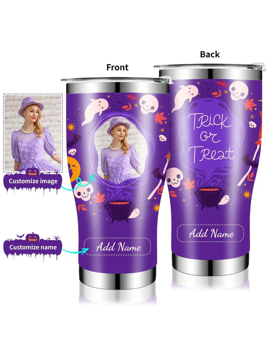 1 pieza, Vaso personalizado de Halloween, 30oz - Divertido fantasma de Halloween, Abuela, Taza de viaje con aislamiento doble al vacío para té con tapa y pajilla, Regalo de Halloween para mujeres, Regalo festivo para amigos y familia