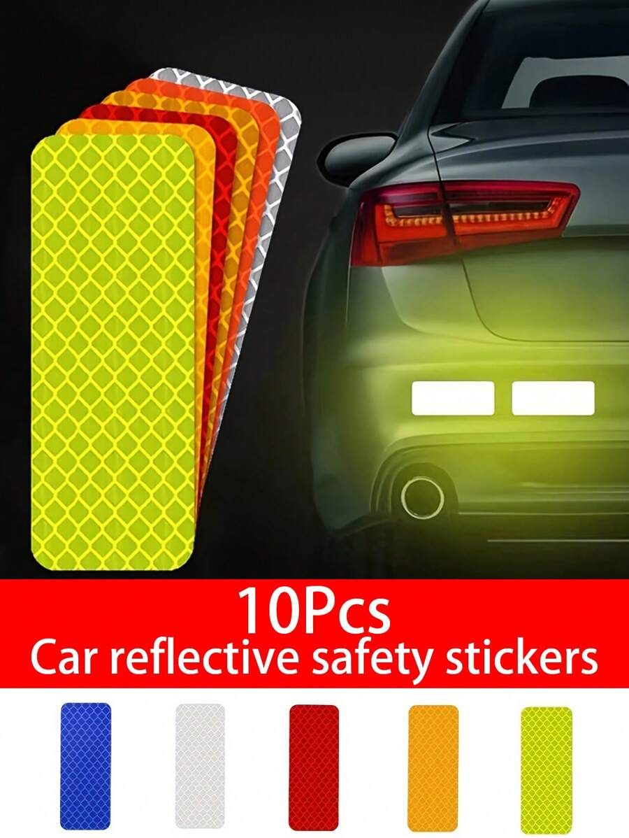 10pcs Car Bumper Reflective Safety Stickers, High Visibility Reflective Tape, Suitable For Cars, Motorcycles, Bicycles, Trucks