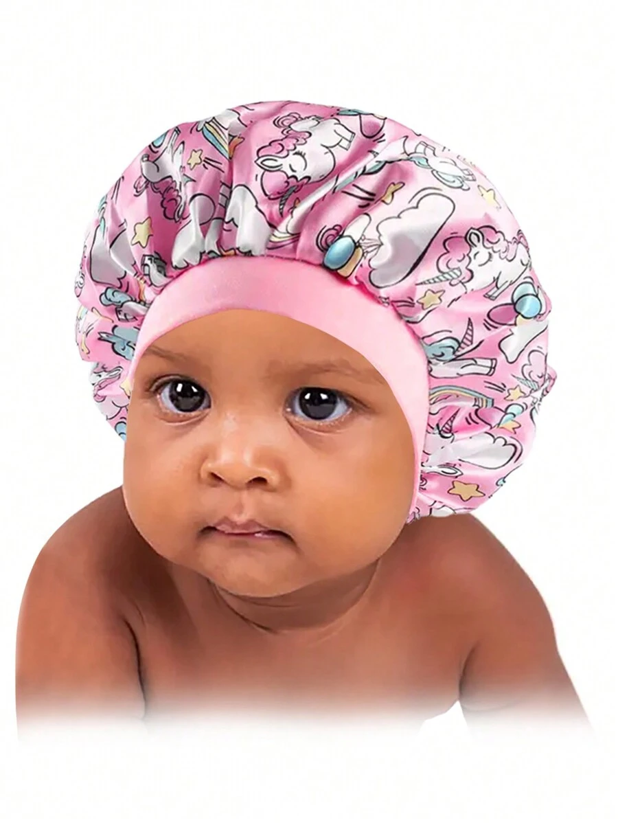 1 pieza Gorro elástico de satén estampado estrecho para niños, nuevo modelo de gorro elástico estampado cómodo para dormir