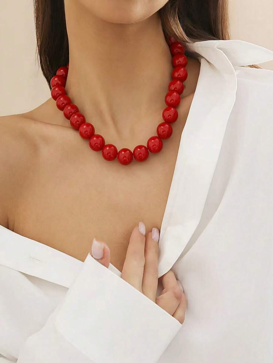 1 pieza Collar de cuentas de acrílico colorido y exagerado de moda, collar gargantilla de cuentas geométricas redondas para mujeres
