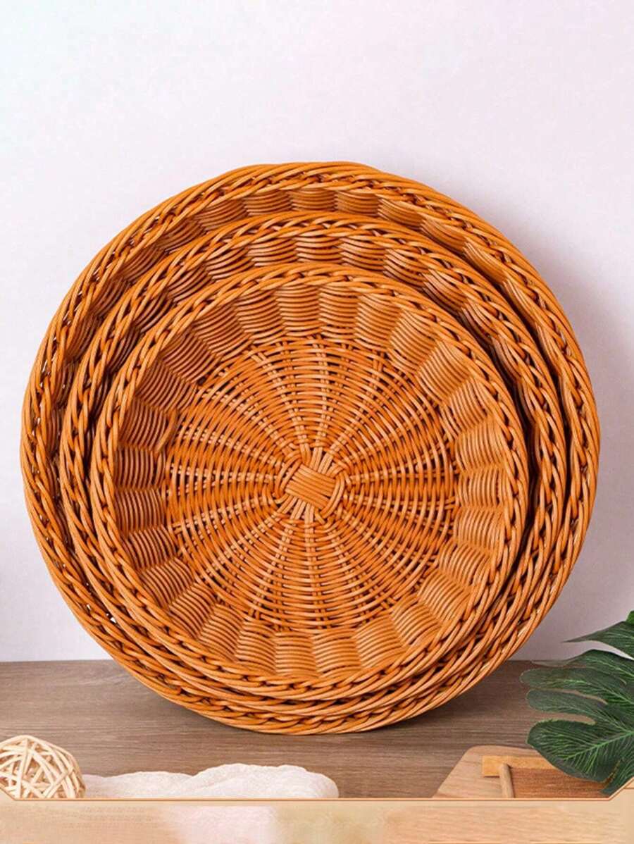 1 pièce Panier à pain style rotin, panier à fruits, plateau de présentation de dessert, plateau empilable, panier de rangement multifonctionnel, panier en osier tressé à la main