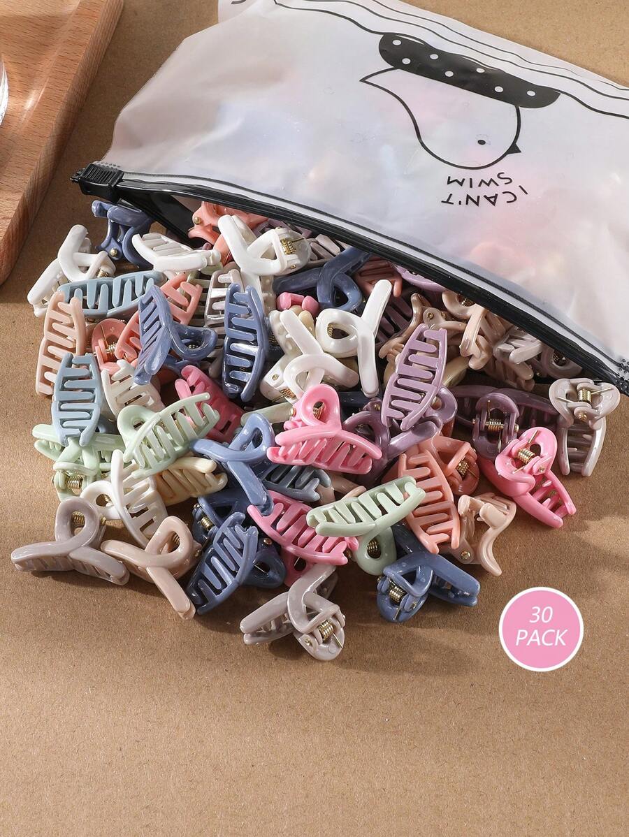 30pcs Girls Random Color Fashion Geometric Square, Bar, Bow Knot, Simple Hair Claw Hair Accessories, Suitable For Daily Use