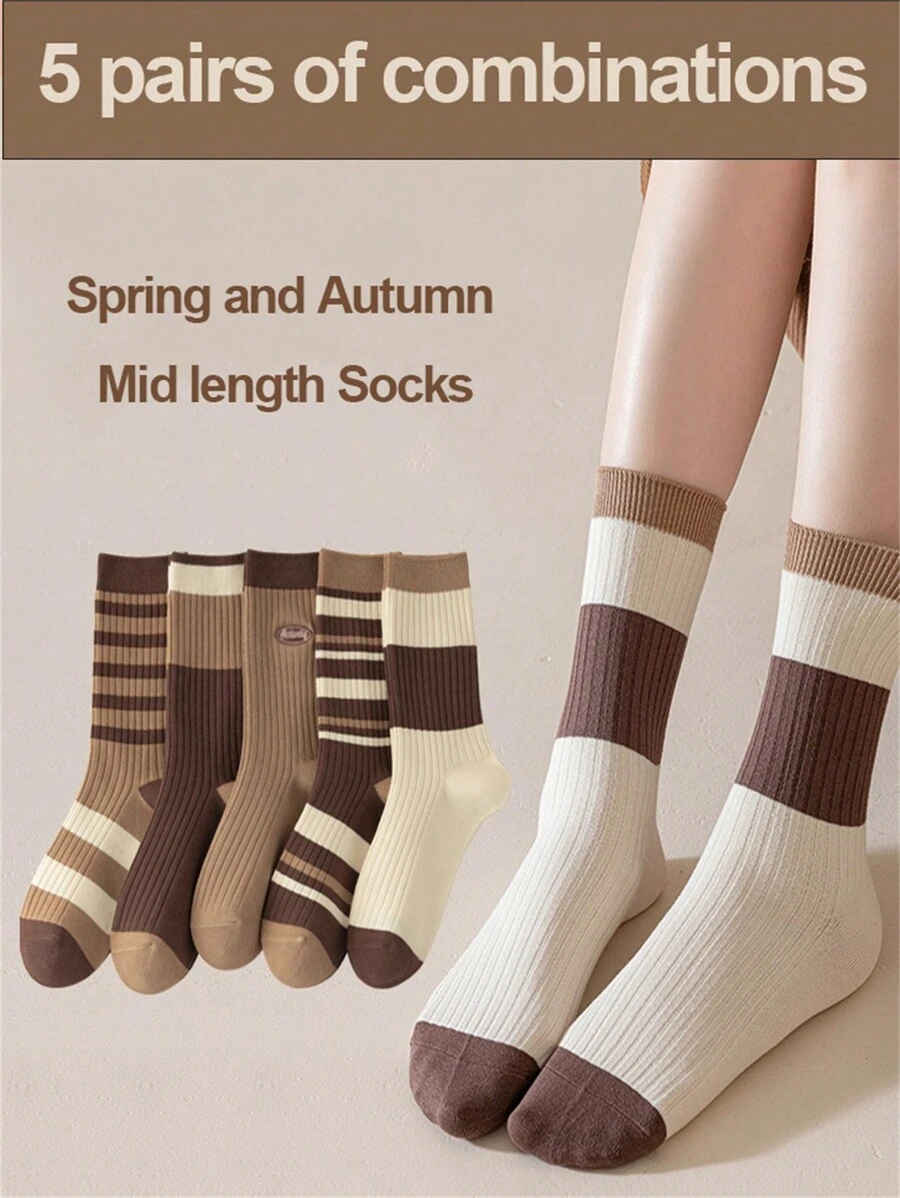 5 pares de calcetines de tobillo bordados para mujer, calcetines de tripulación transpirables y delgados, que absorben la humedad para otoño/invierno, aptos para mocasines