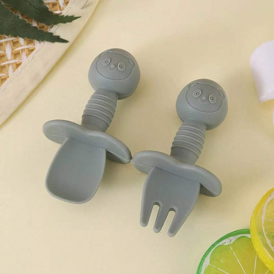 Set Di 2 Cucchiaini E Forchette In Silicone Per Bambini, Utensili Per L'alimentazione Autonoma Per Neonati E Bambini In Età Prescolare