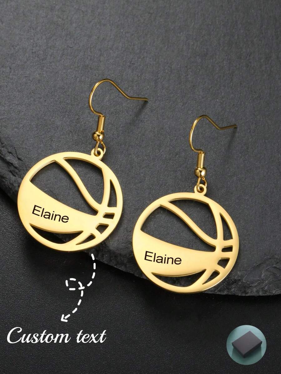 A Pair Of Stainless Steel Basketball Custom Earrings Personalized Custom Name Sports Earrings Fashion Exquisite Jewelry