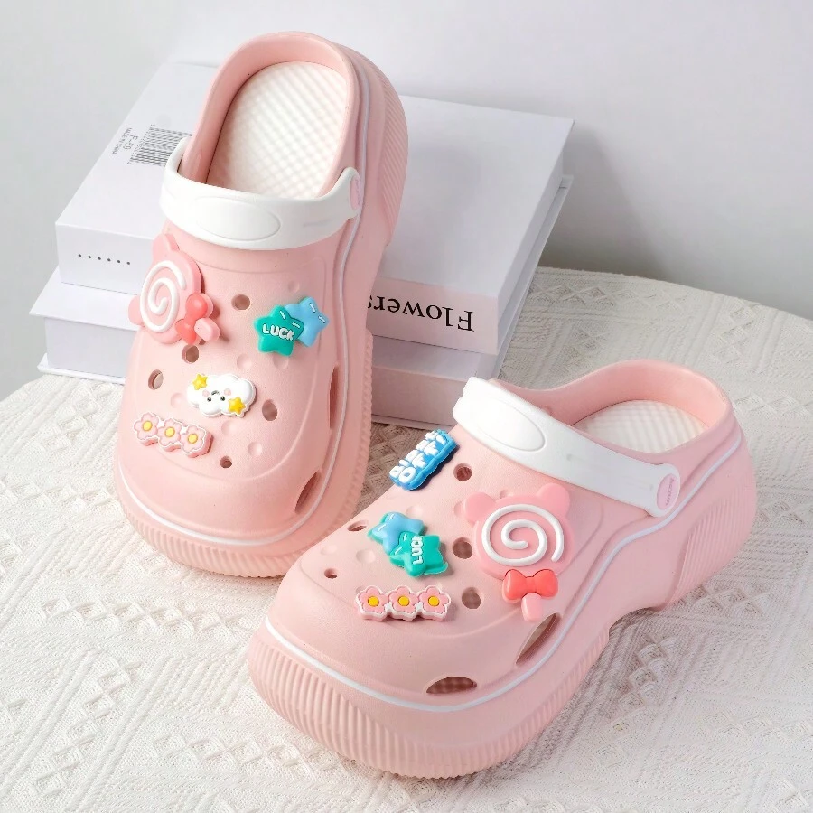 Sliders de mules ventilés à semelle épaisse décorés de sucettes à la mode pour femmes, tongs de plage de dessin animé mignon pour le printemps, l'été et l'automne, sabots d'allaitement antidérapants