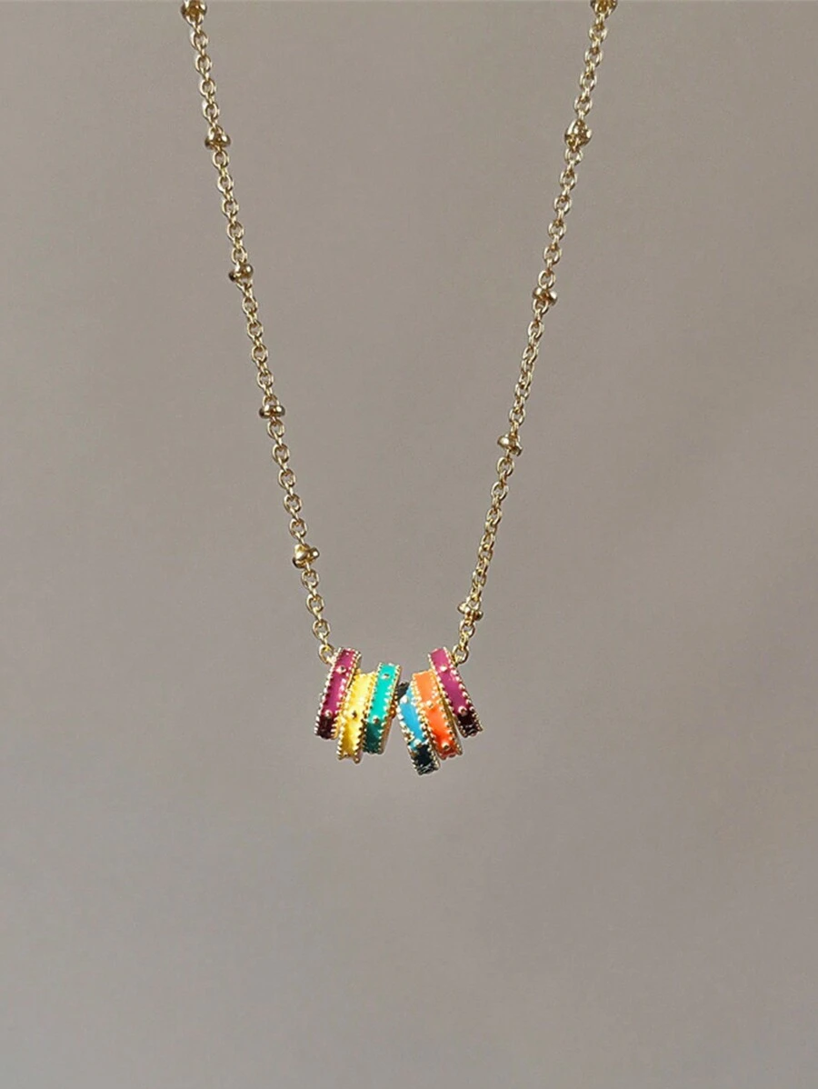 1pc French Retro Elegant Handmade Enamel Color Circle Pendant Necklace (2 Styles Random Delivery)