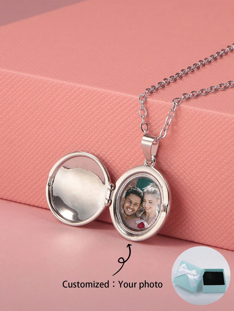 Customized Personalized Color Photo + Name Engraved Necklace Father's Day Gift Mother's Day Gift Valentine's Day Gift Birthday Anniversary Gift For Friends And Classmates Graduation Christmas Family High-End Gift