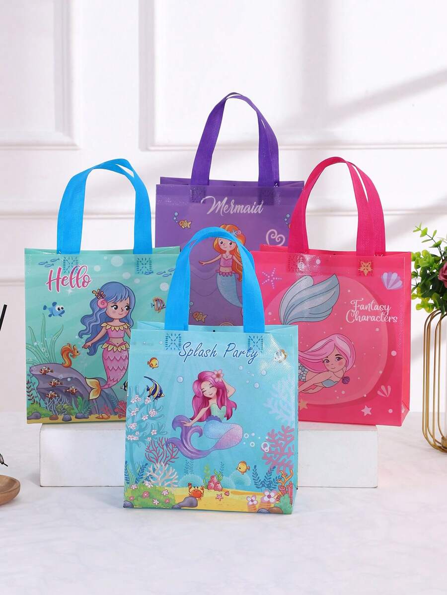 12pcs/Set 23*22*11cm Non-Woven Waterproof Mermaid Style Reusable Tote Bag, Gift Bag For Home Party Decoration & Gift Packaging, Christmas Valentine Day