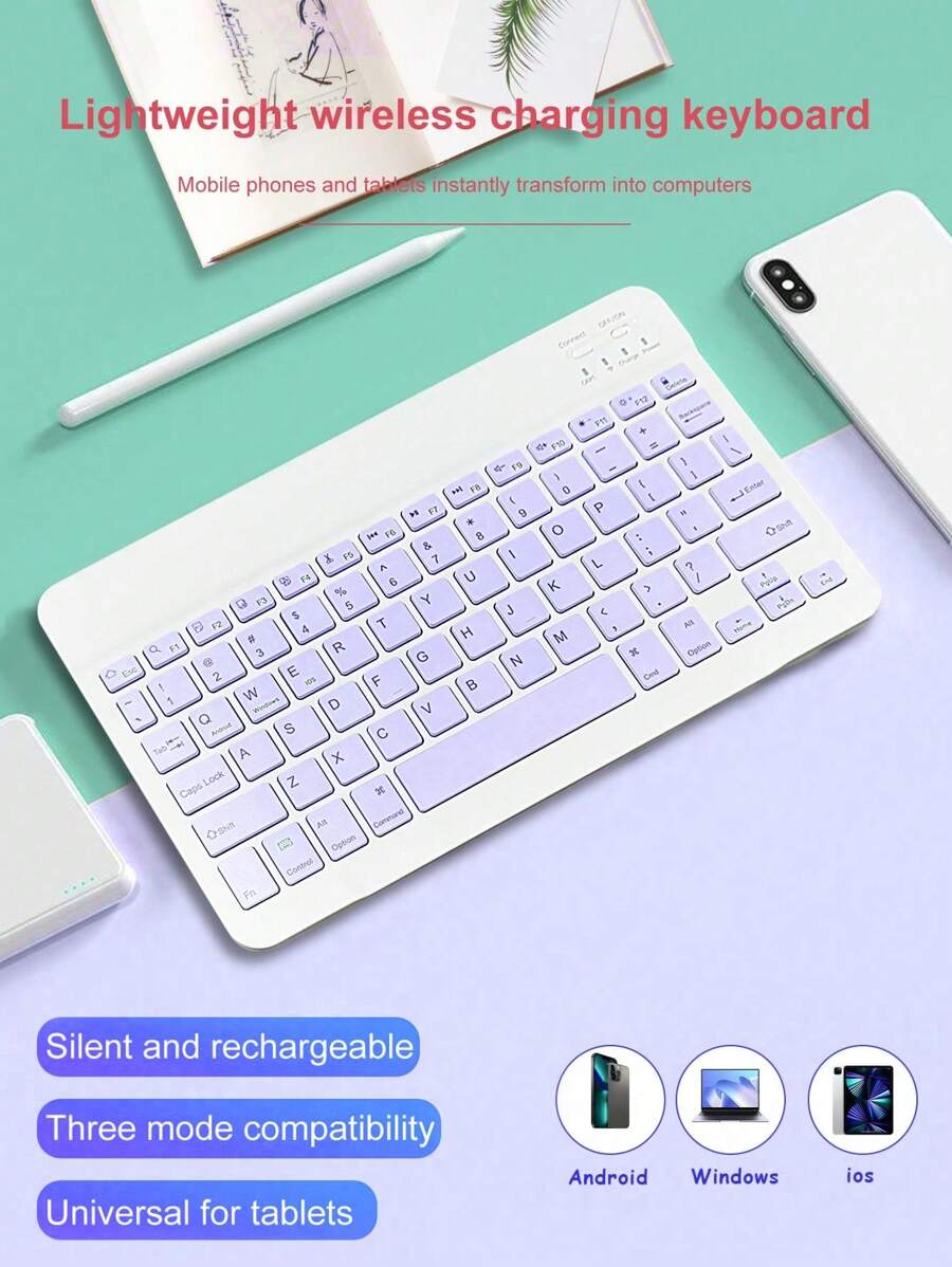 Teclado minúsculo inalámbrico Bluetooth silencioso de 10 pulgadas, compatible con teléfonos móviles, iPads y 3 sistemas