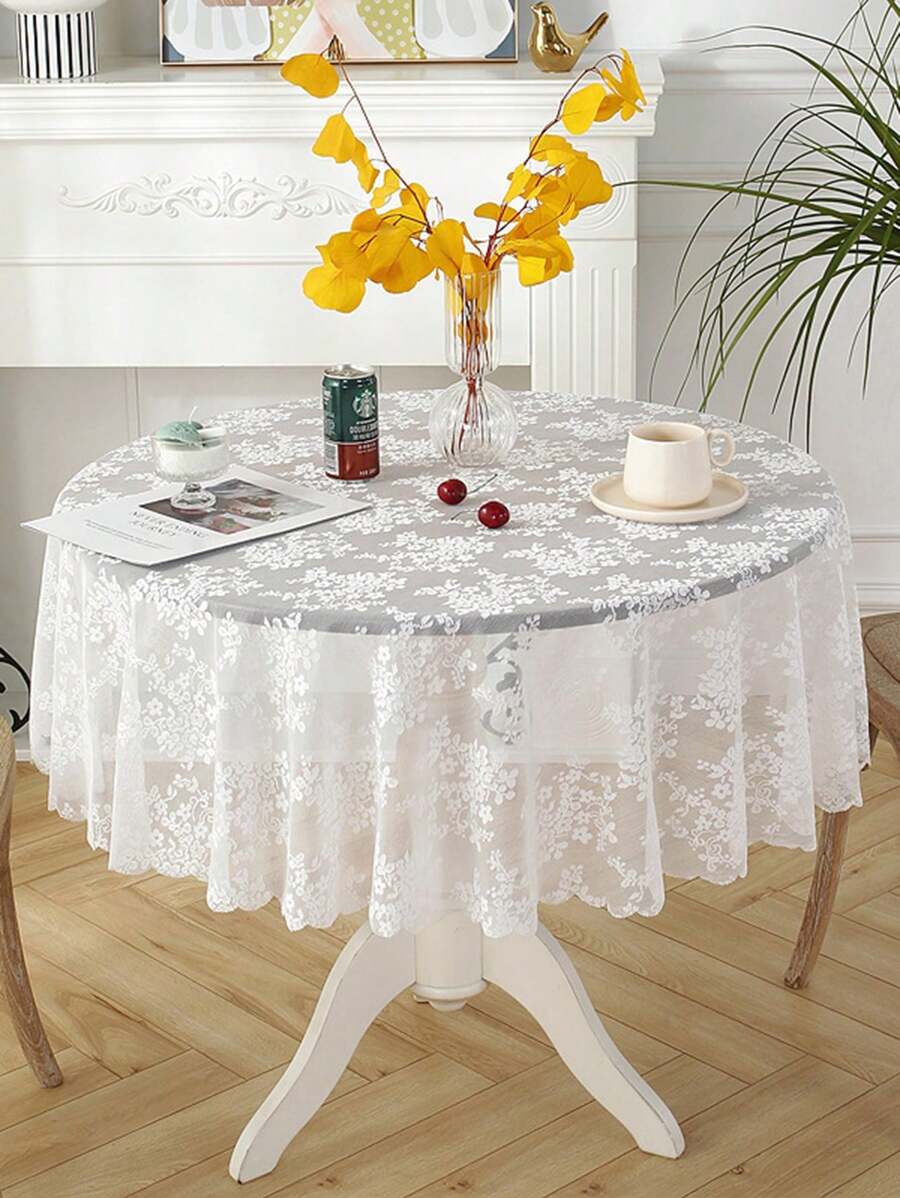 1 pezzo Tovaglia rotonda romantica in jacquard con fiori di margherita bianchi puri