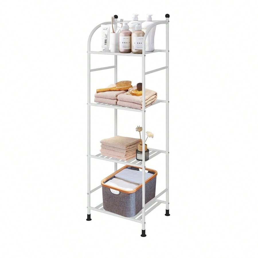 4 Tiers Bathroom Storage Open Shelf Unit, Storage Shelf Rack, Free-Standing Metal Corner Rack Shelving For Bathroom, Kitchen, Living Room, Hallway, Display Bath Essentials, Planters, Books Home Bathroom Decor Bathroom Organizer Summer Back To School