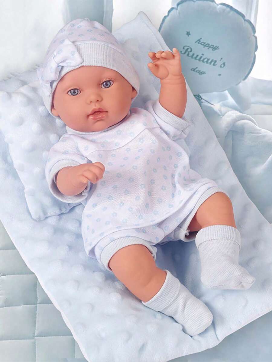 12-Inch Reborn Doll, Realistic Doll With Blue Outfit And Soft Sleeping Mat, Holiday/Birthday Gift (Includes Doll)