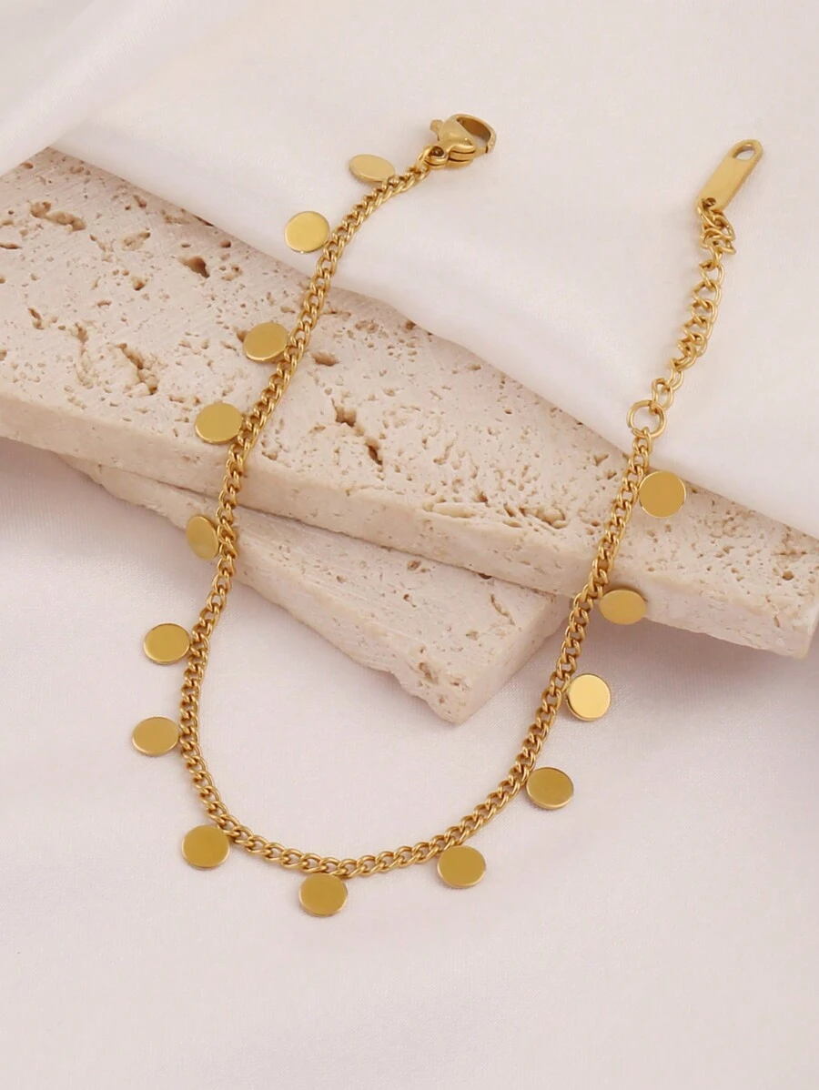 1pc Stainless Steel Round Tassel Pendant Bracelet For Women Fashion Gold Color Chain Bracelets Jewelry