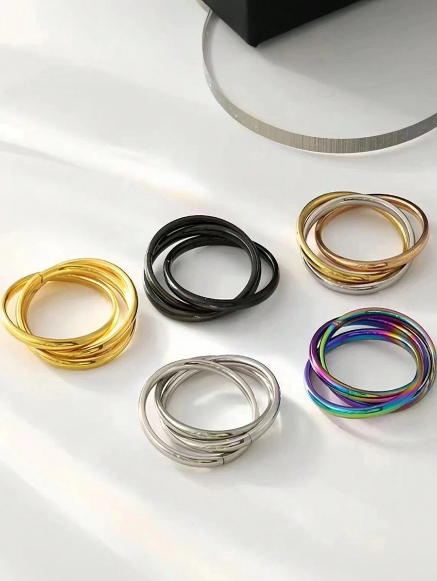 1 Stück stilvoller Tri-Color Titanstahl Paar-Ring mit dreifach ineinander greifenden Kreisen, Spinner, Anti-Angst, für Festivals, Hochzeiten und den täglichen Gebrauch, Hand-Schmuck