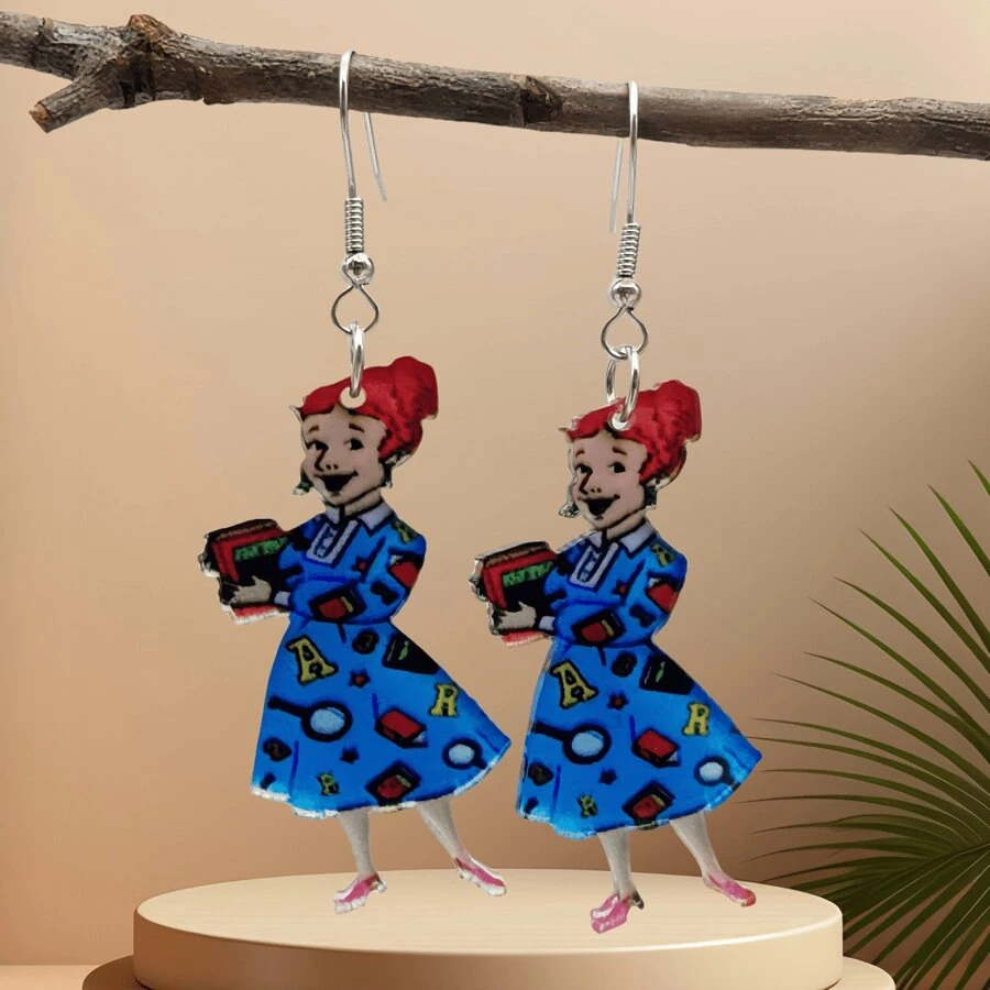 Vintage-Inspired Teacher's Day Acrylic Drop & Dangle Earrings ,Perfect Gift For Students And Teachers, Suitable For Daily Wear And Campus Events - All Seasons Compatible