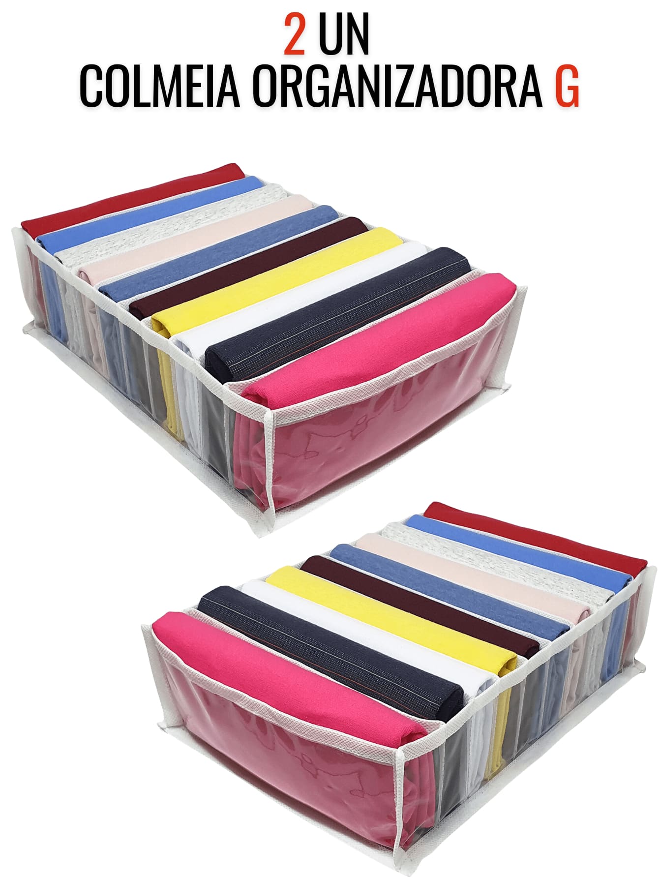 Kit de 2 organizadores de armario G de 34x26x10 para cajón, cómoda, ropero, organizador para camisas, pantalones cortos, blusas, ropa, con 10 nichos, decoraciones transparentes y blancas con sesgos para Halloween, disfraces de Halloween, decoración de otoño, decoración de festivales