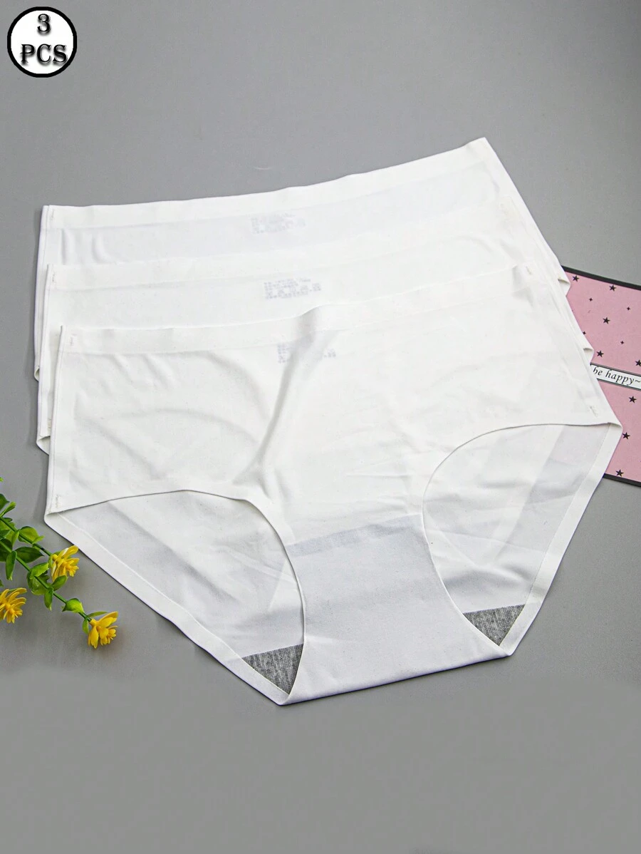 3pcs Women Seamless Low Waist Ice Silk Breathable Triangle Panties