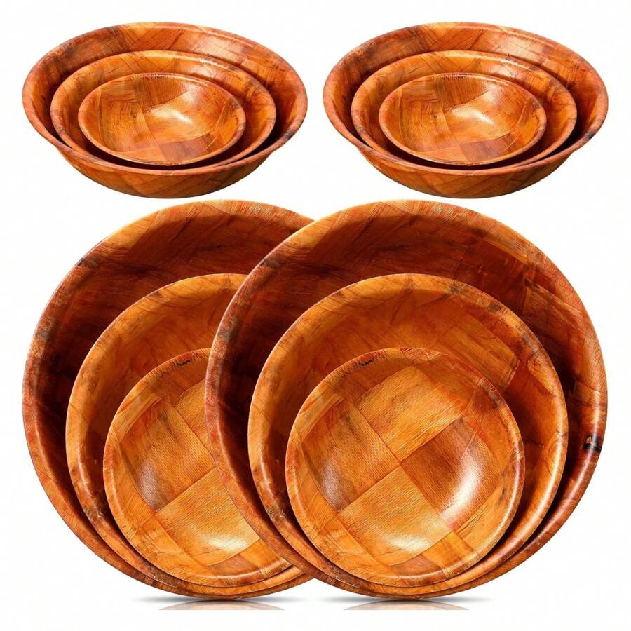 12 Pcs Wooden Salad Bowl Set Wooden Bowls For Snack Wood Salad Bowl Set Stackable Round Serving Bowl Wooden Woven Salad Bowl For Kitchen Meal Party And Salad Fruit Vegetable Snack, 6/8/10 Inch