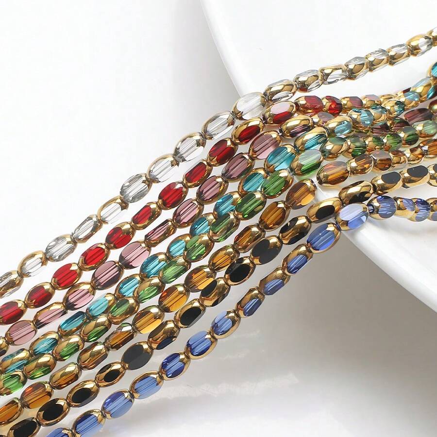 48pcs/Set 4*6mm Electroplated Gold Edge Faceted Crystal Glass Olive Shaped Beads, DIY Jewelry & Apparel Accessory Material