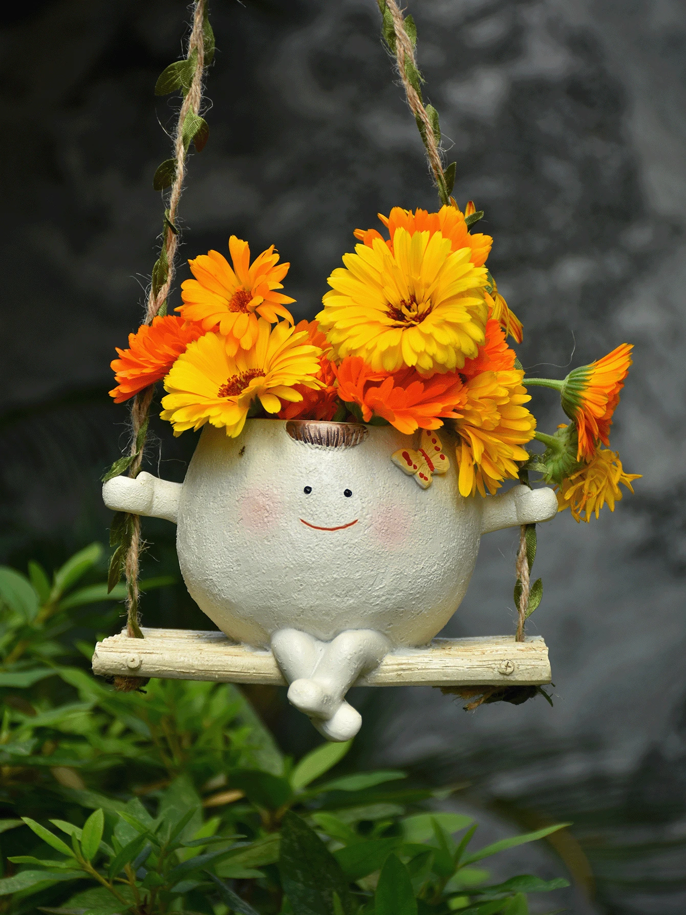 1pc Glossy Swing Smiling Face Planter Pot Head, Small Hanging Planter For Indoor Outdoor Plants, Cute Hanging Flower Pot For String Of Pearls Plant Live, Happy Resin Succulent Planter Gifts Birthday Graduation