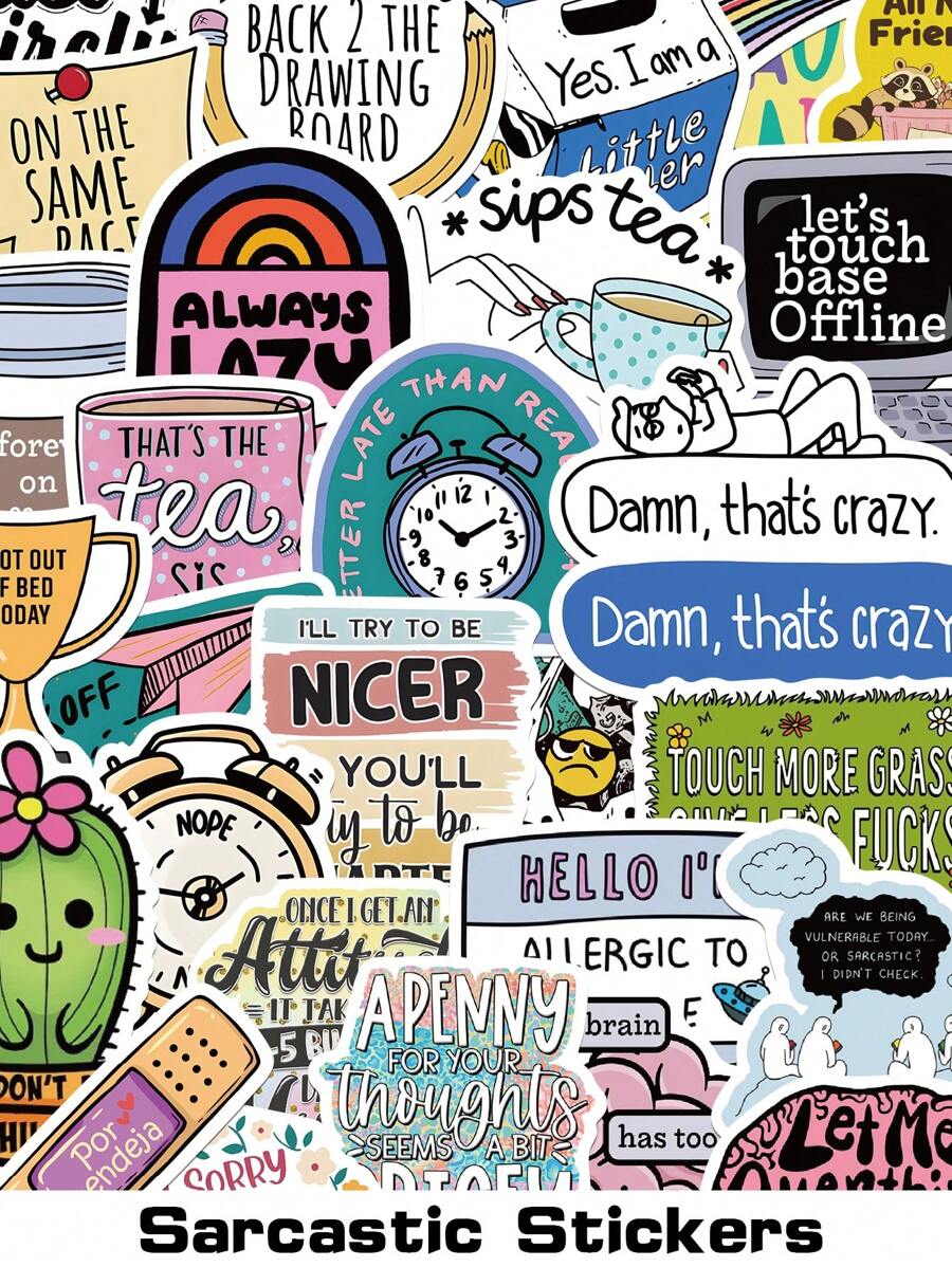 Adesivos sarcásticos 50 peças, bagagem skate guitarra decoração diy corte de papel livro capacete notebook adesivos à prova d'água