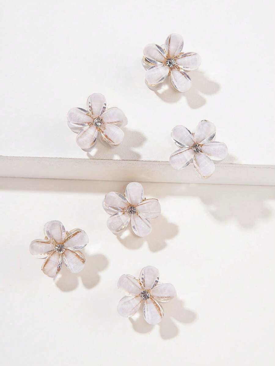 6pcs Pink Crystal-Like Flower Shaped Hair Clip For Women, Side Clip Bangs Hairgrip Hairpins Hair Accessories Boho Valentine's Day Valentines Hair Claws Claw Clips Hair Clips Hair Jaw Clip Hair Clamps Hair Clutch Hair Catcher Clip