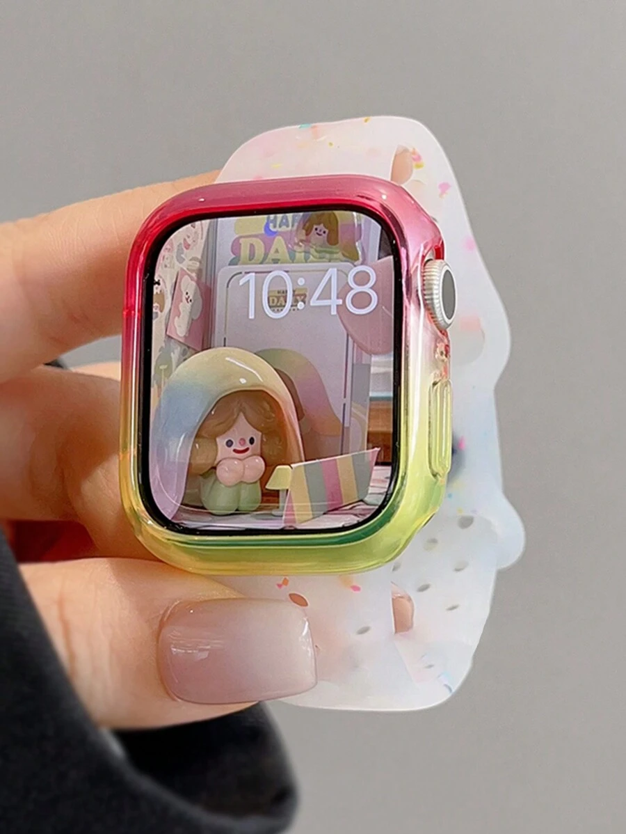 INS Cute Jelly Color Dot Hole Breathable Silicone Strap Compatible With Apple Watch 49 45 44MM 42 41 40 38MM Gradient Case Set Compatible With Apple Watch 9 8 7 6 5 SE Ultra2 Cases