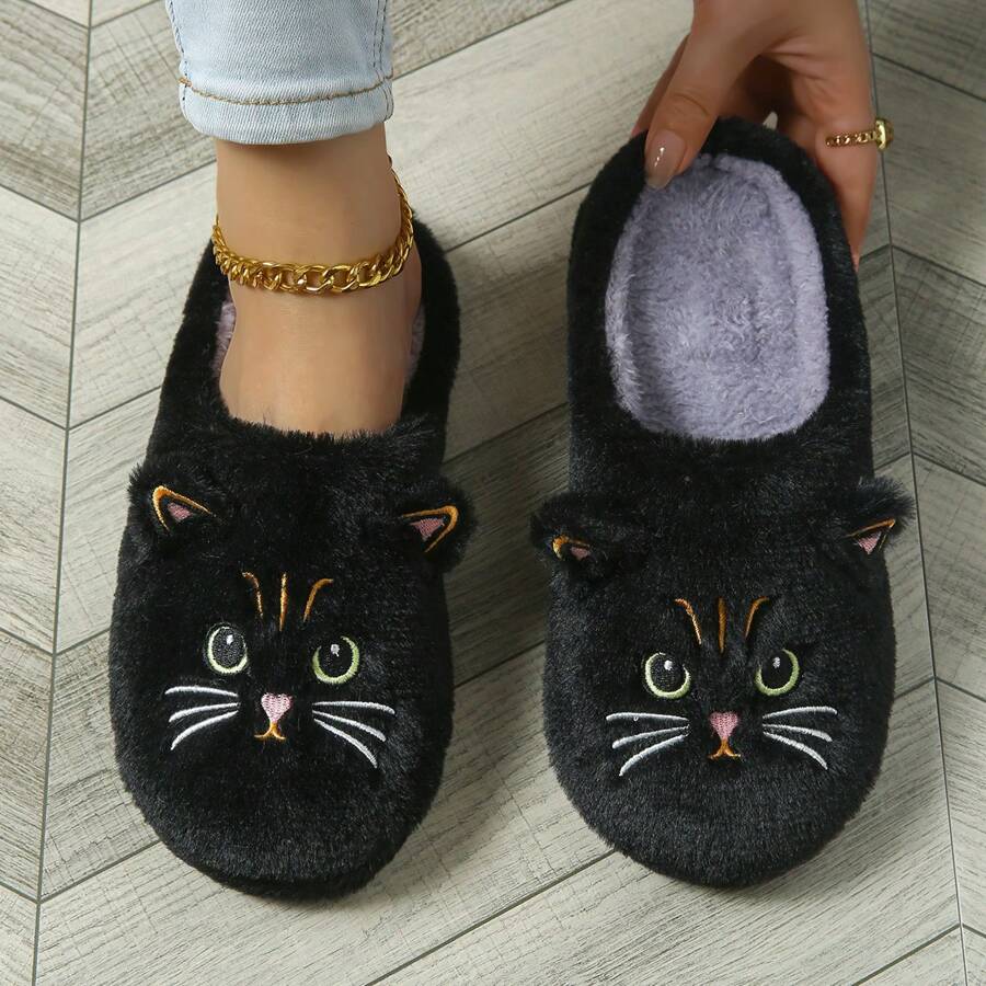 Cute Cartoon Big-Eye Cat Ears Soft Anti-Slip Comfortable House Slippers