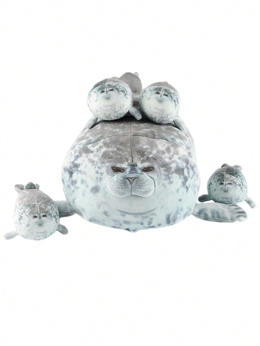 Molutian 36cm/14.17in Blob Seal Pillow Plush With 4 Baby Seal Plushies In Her Tummy 3D Novelty Sea Lion Throw Pillow Children Gift Present Animal Pillows For Girls And Boys,Fluffy Pillow,Lion Teddy,Fun,Seal Stuffed Animal,Present,Breathing Plush