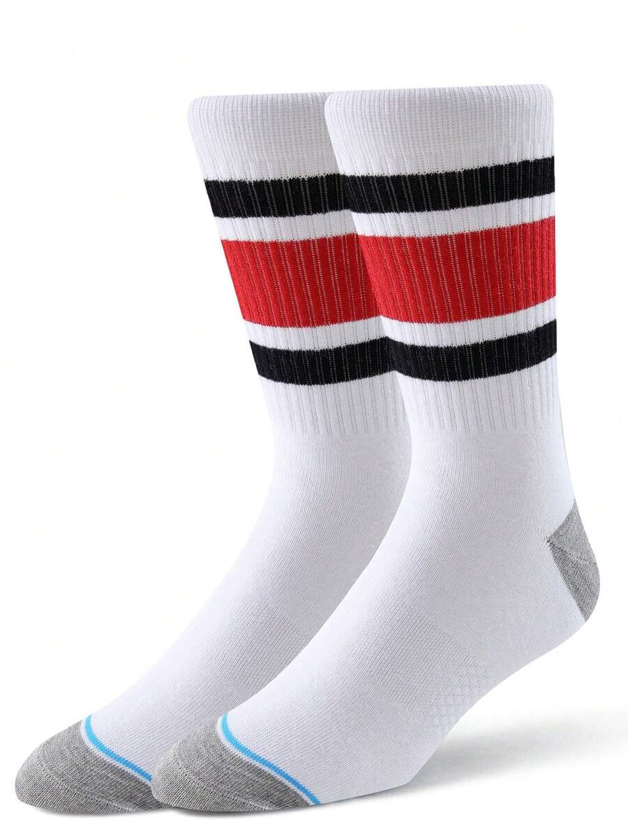 1 Pair Of Men Socks Sport Funny Socks White Socks Women Socks Striped Mid-Tube Stocking Solid Color Fashion Socks Pop Socks Winter Socks Stockings