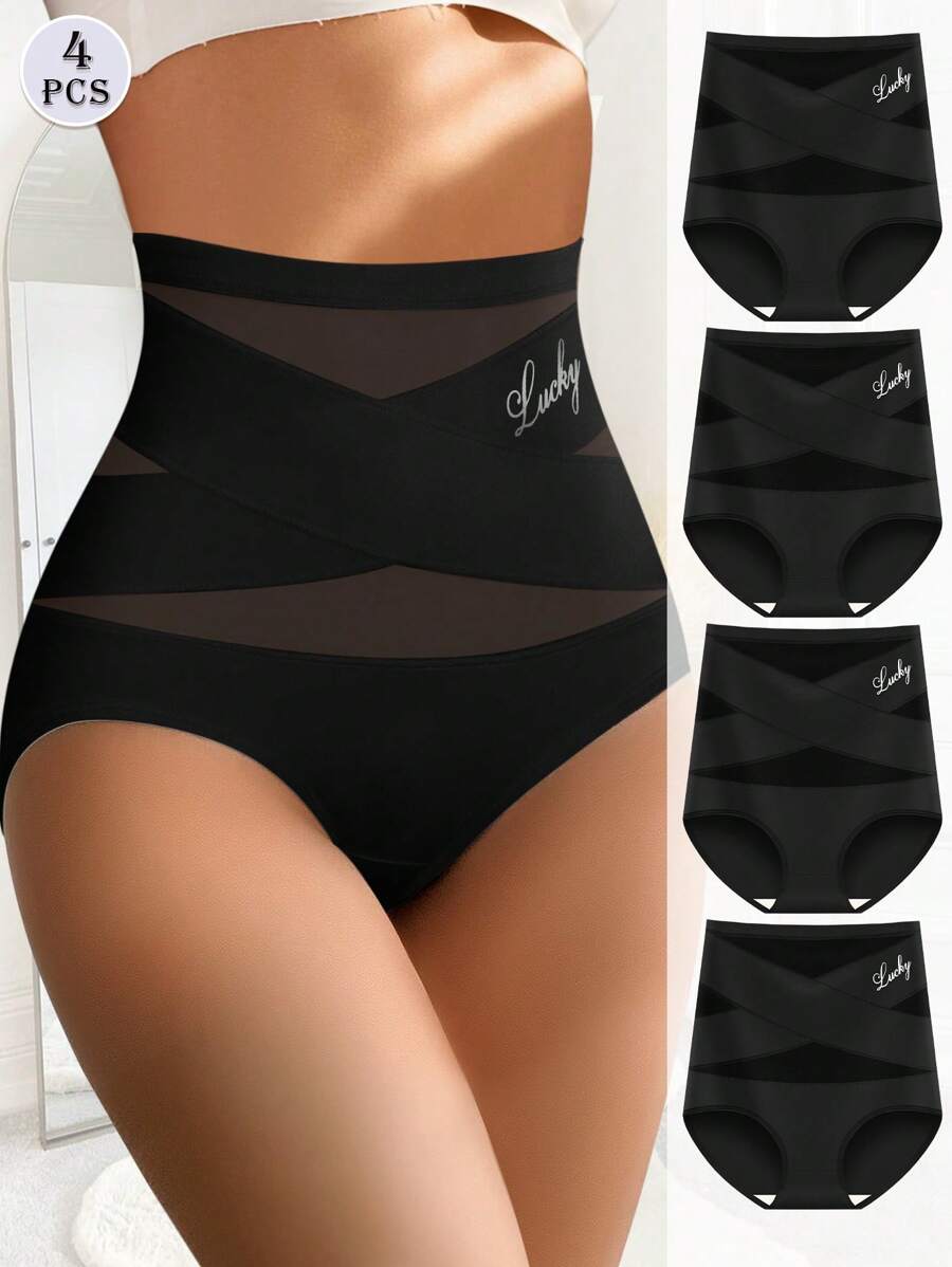 MIOTAN 4pcs Women's High Waist Triangle Panties Soft & Comfortable Cross Strap Design