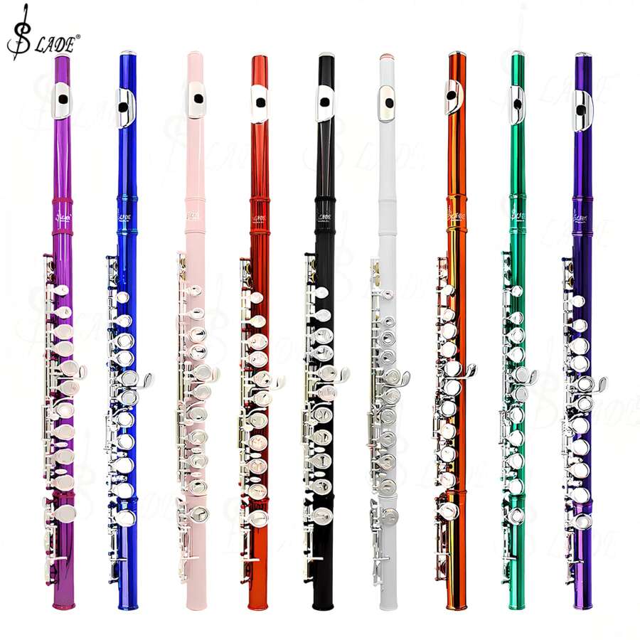 LADE Classic 16-Hole Closed-Hole Flute: Lacquered Nickel-Plated Brass, Perfect Musician's Gift - With Cleaning Kit & Leather Case