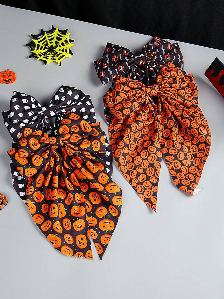 1pc Christmas/Halloween Pumpkin Head, Clown, Ghost Pattern Bowknot Hairclip Barrette Accessories, Suitable For Festival Party Gifts (Plus Size)