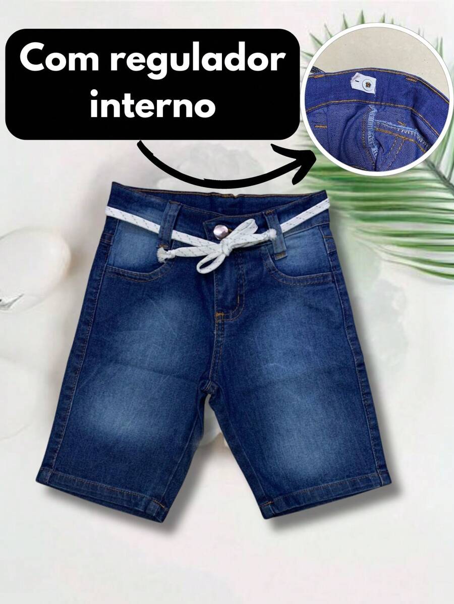 Shorts jeans de meninos Bermuda com cordão e regulador interno