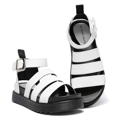 READYSALTED New 2024 Women's Fashion Sandals Buckle Casual Beach Shoes Thick Soles Large Size Flat Open Toe